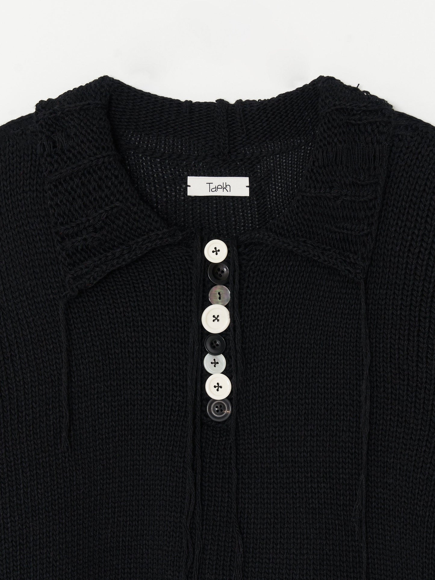 Hand Distressed Collar Cashmere Knit 002 - Black-Taekh-APOC STORE