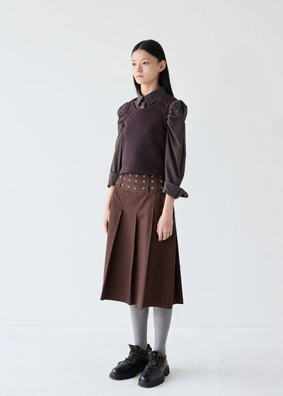EYELET PLEATS SKIRT-SAENGIN STUDIOS-APOC STORE