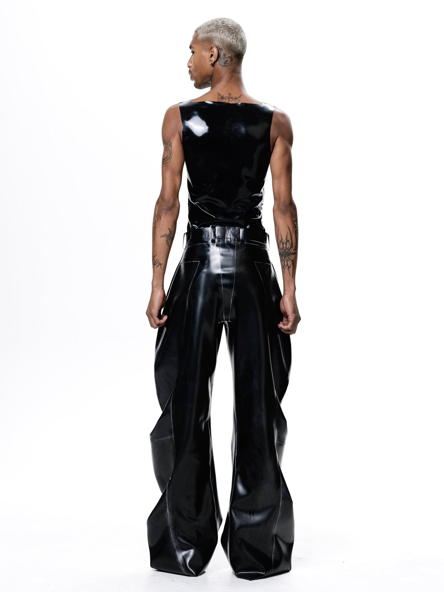 Black Latex Deflated Trousers-Harri-APOC STORE