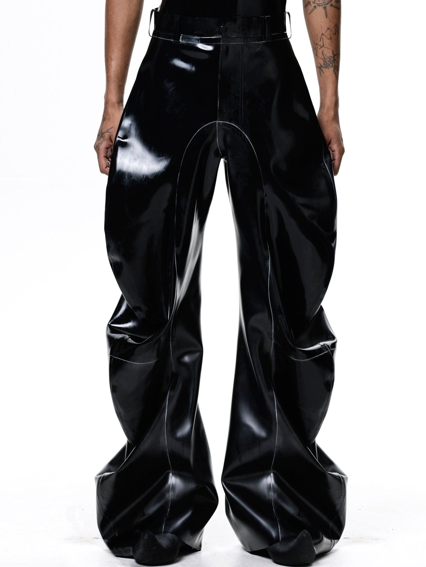 Black Latex Deflated Trousers-Harri-APOC STORE