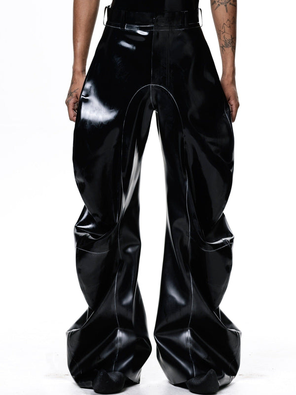 Black Latex Deflated Trousers-Harri-APOC STORE