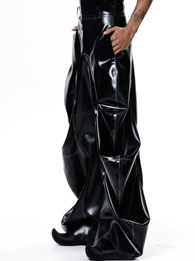 Black Latex Deflated Trousers-Harri-APOC STORE
