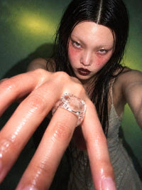 Chunky Signet Glass Ring 0108-Rain and Rivers-APOC STORE