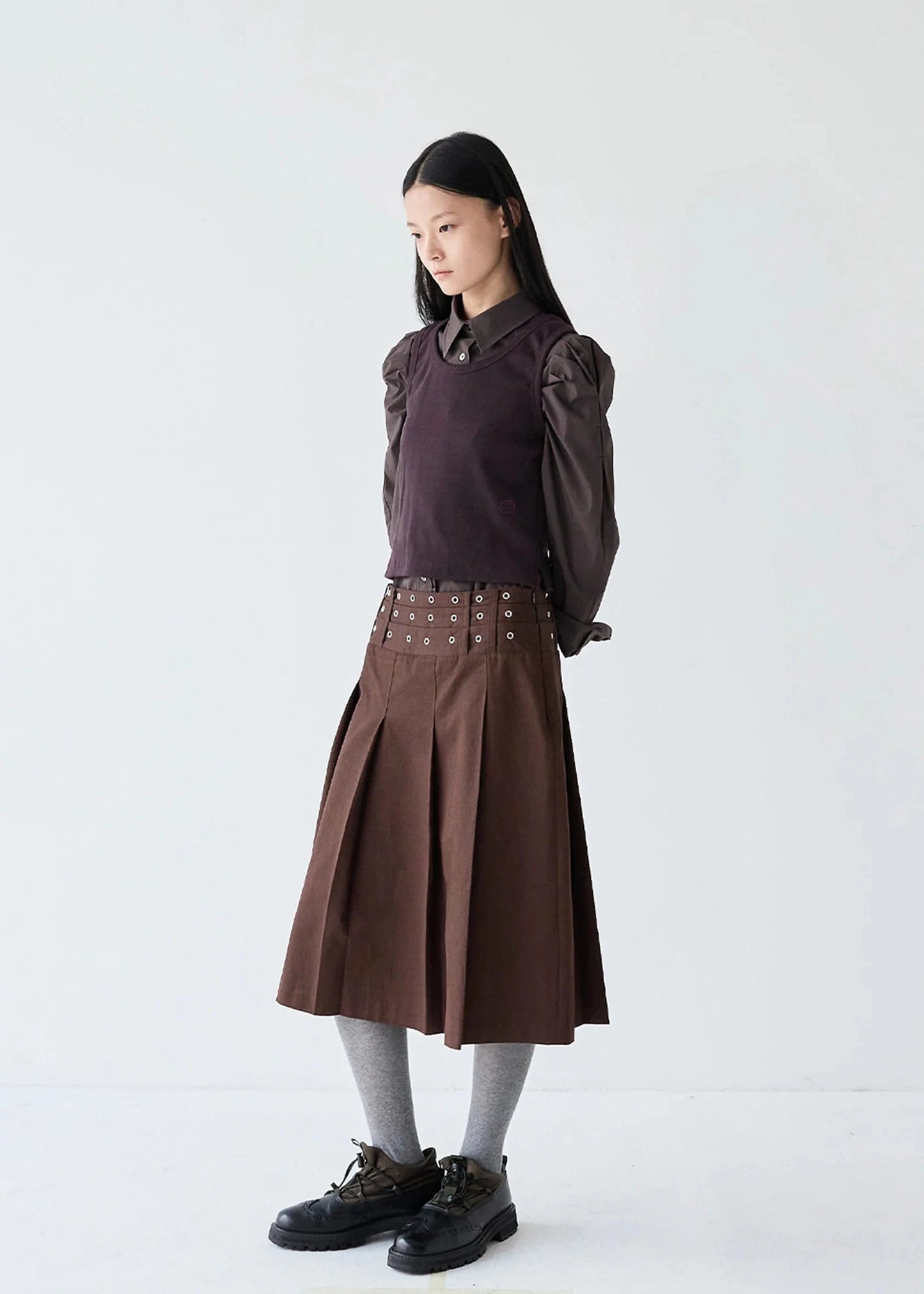 EYELET PLEATS SKIRT-SAENGIN STUDIOS-APOC STORE
