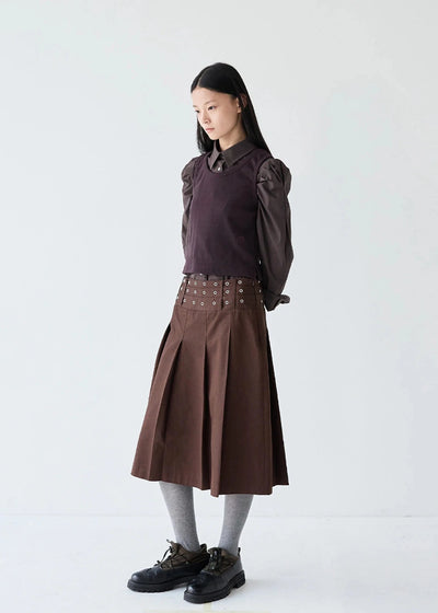 EYELET PLEATS SKIRT-SAENGIN STUDIOS-APOC STORE