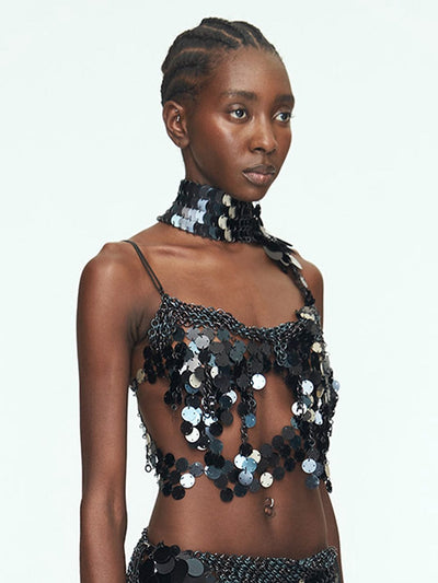 Aluminum Disc Fringe Top - BLACK-JALACONDA-APOC STORE