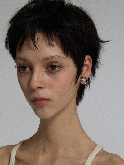 Pink Vintage Motorcycle Headlight Stud Earrings / Clips-TRINITE Studio-APOC STORE