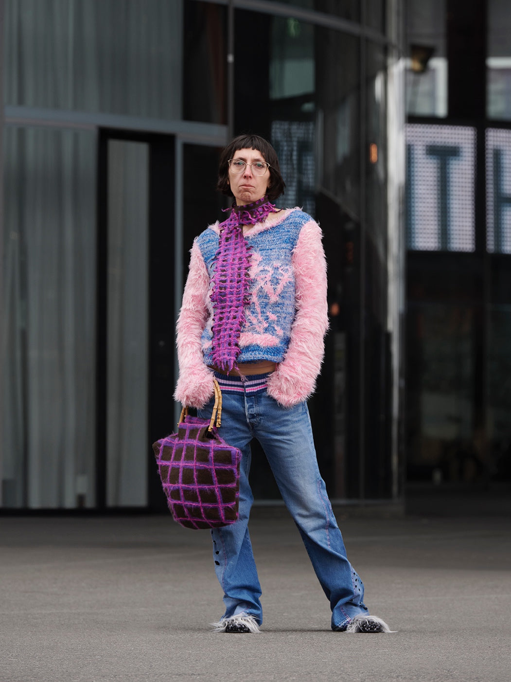 Felted scarf brown/pink long-TATi-APOC STORE