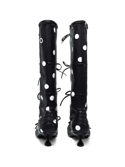 Polka Dot Strapped Ballet Boots Black-EMPTY BEHAVIOR-APOC STORE