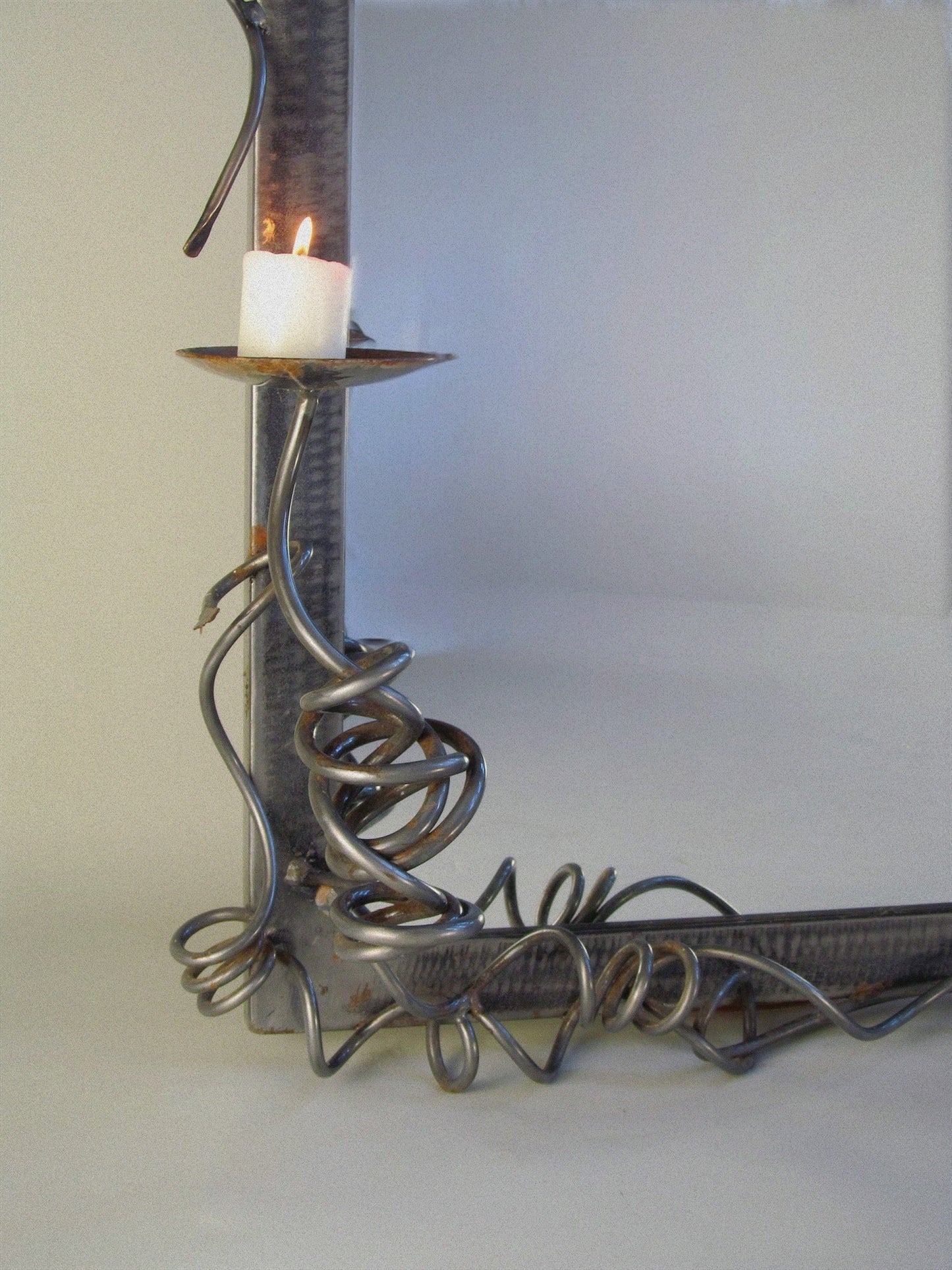 Forged Iron Freeform Mirror with Twin Sconces-Myakin-APOC STORE