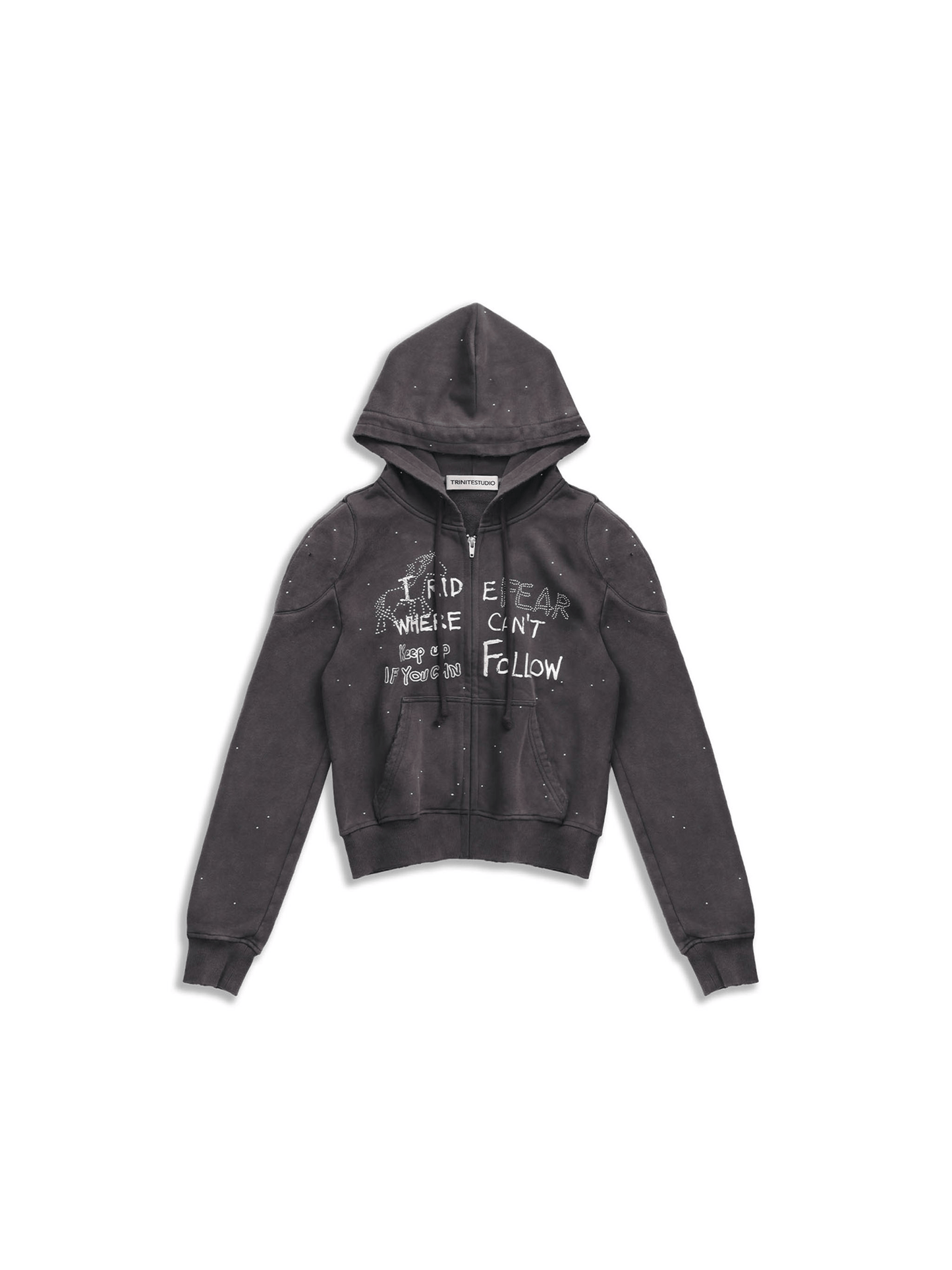 Dark Grey Metal Rivet&Printing Decorative Zip Hoodie-TRINITE Studio-APOC STORE