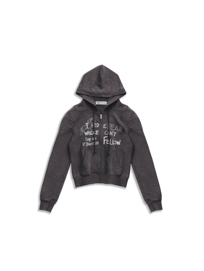 Dark Grey Metal Rivet&Printing Decorative Zip Hoodie-TRINITE Studio-APOC STORE