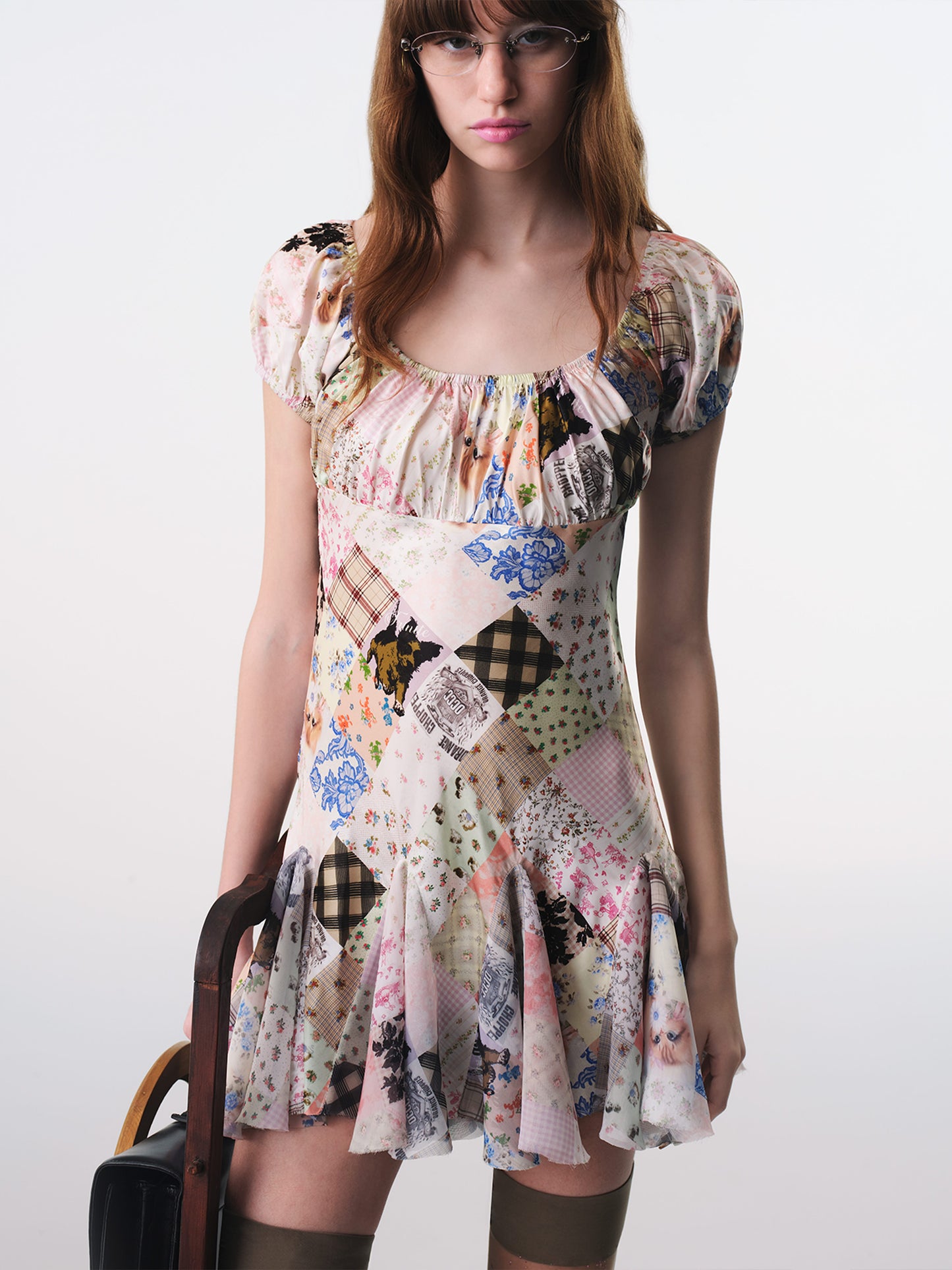 Silk Blend Antique Patchwork Print Dress-TRINITE Studio-APOC STORE