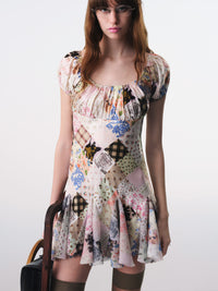 Silk Blend Antique Patchwork Print Dress-TRINITE Studio-APOC STORE