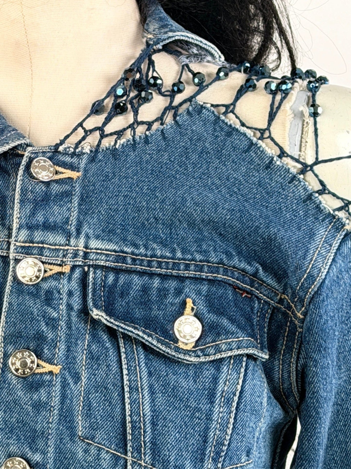 Crocheted Mini Denim Jacket-Lou de Bètoly-APOC STORE