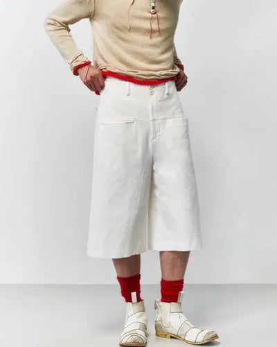 Cotton Wide Shorts 001 _White-Taekh-APOC STORE