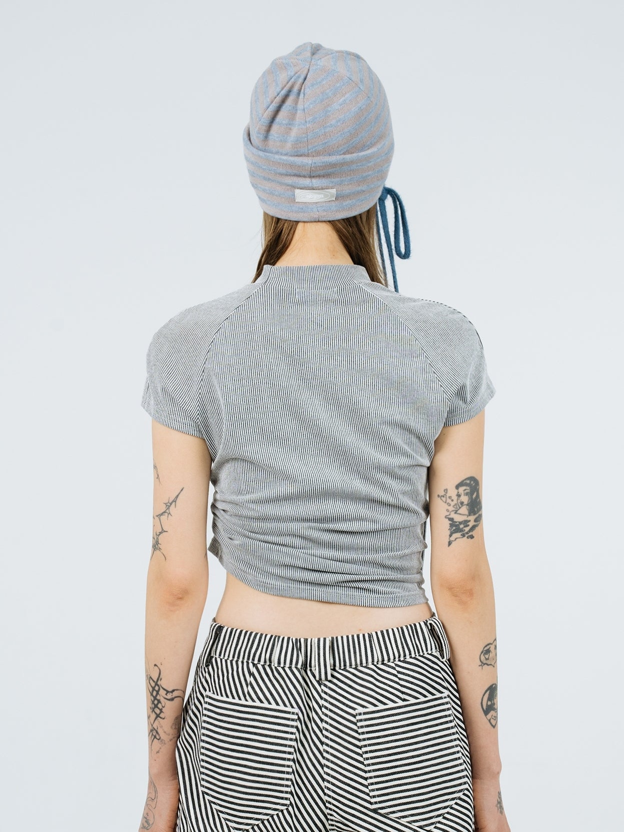 Eyelet stripe beanie lilac-Nibgnus-APOC STORE