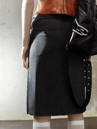 Black Stripe Asymmetric Skirt-TRINITE Studio-APOC STORE