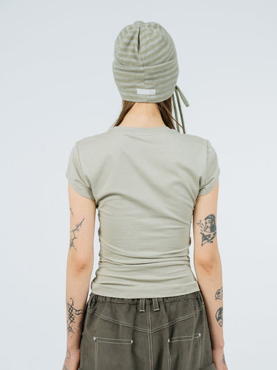 Eyelet stripe beanie moss green-Nibgnus-APOC STORE