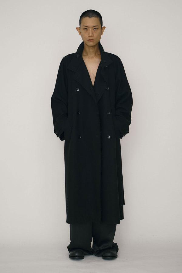 Black Wool Double-Breasted High-neck Coat-arc us arkus-APOC STORE