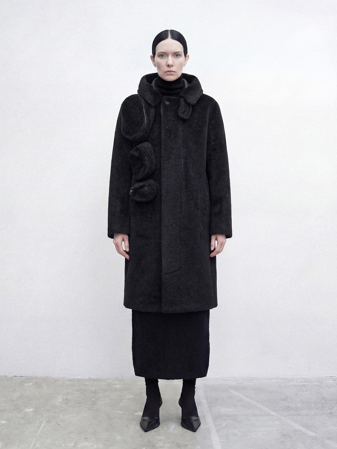 Architectural Hood Alpaca Coat (Graphite Grey)-MINKIMHO-APOC STORE