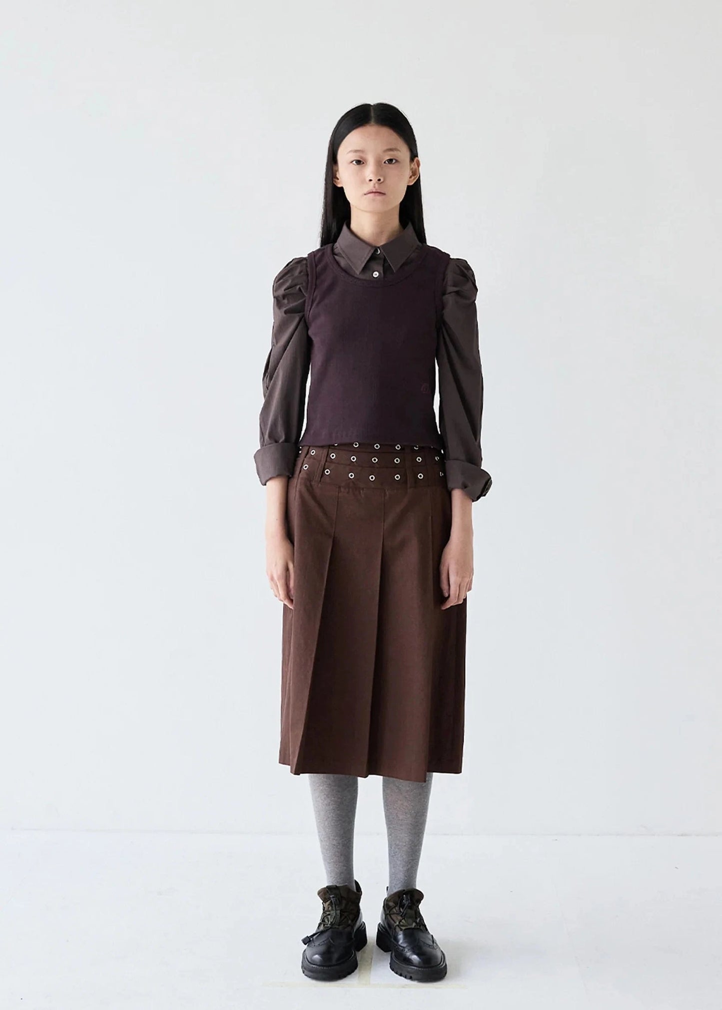 EYELET PLEATS SKIRT-SAENGIN STUDIOS-APOC STORE