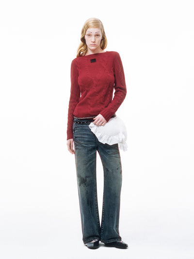 Distressed Dirty Printed Loose Jeans-TRINITE Studio-APOC STORE