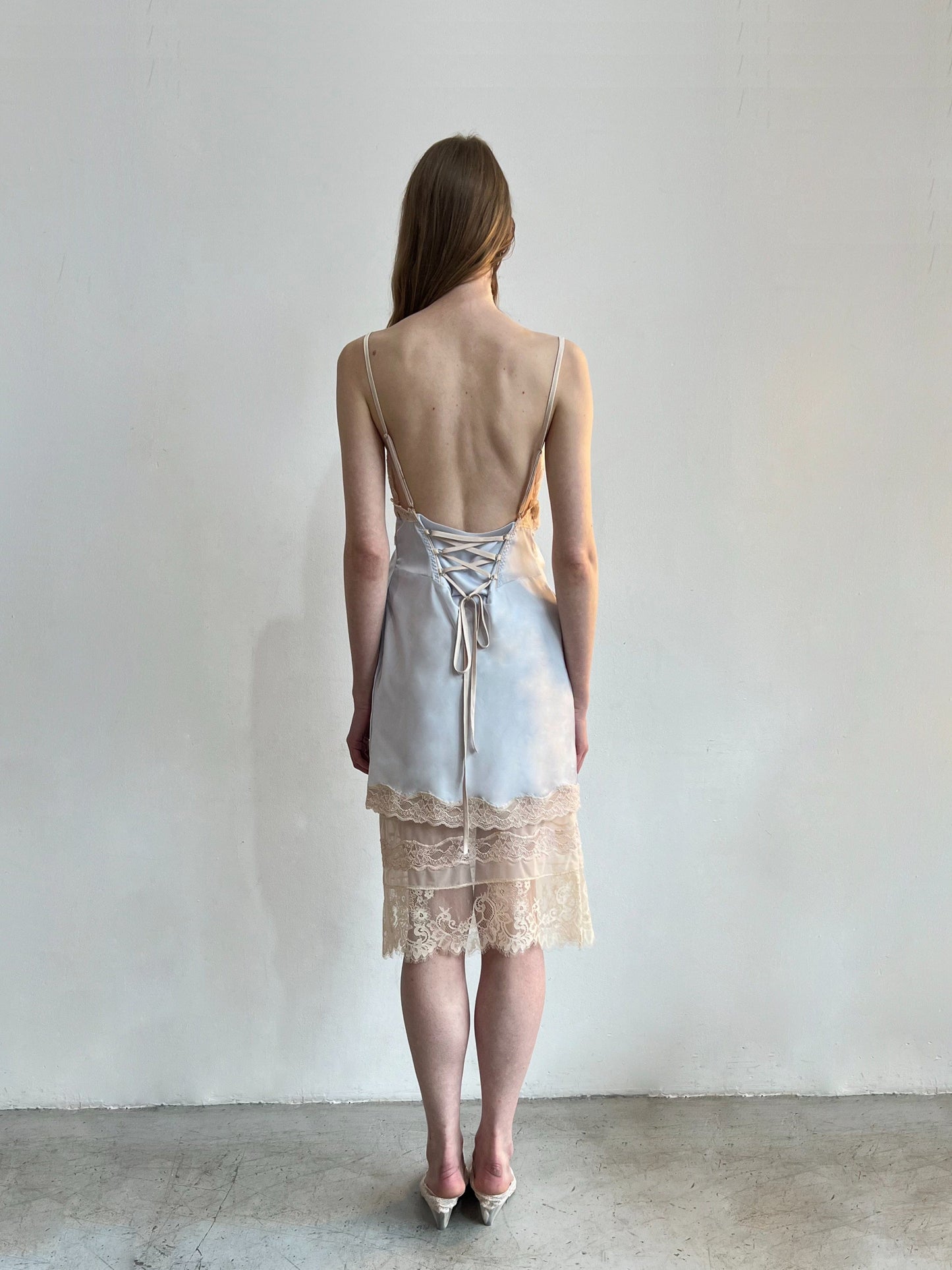 Lace-Trimmed Satin Slip Dress with lacing on the back-Nastyamasha-APOC STORE