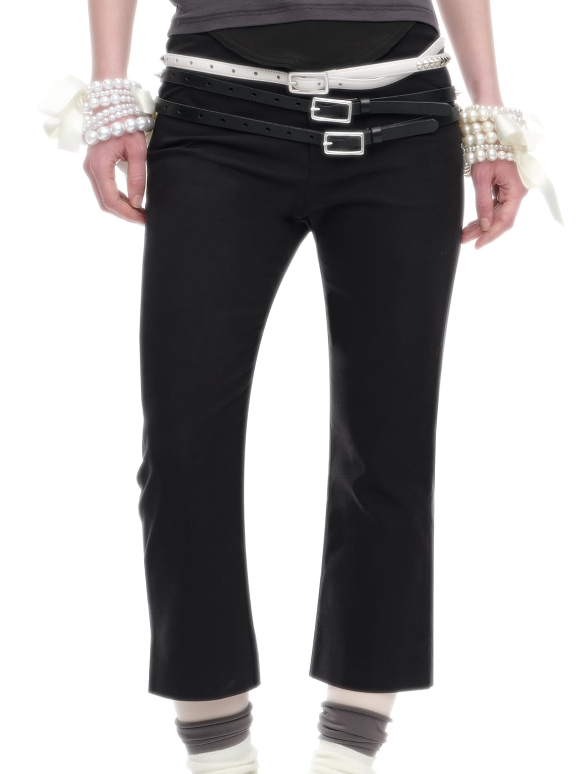Black Metal Rivet Decorative Slightly Flared Capri Pants-TRINITE Studio-APOC STORE