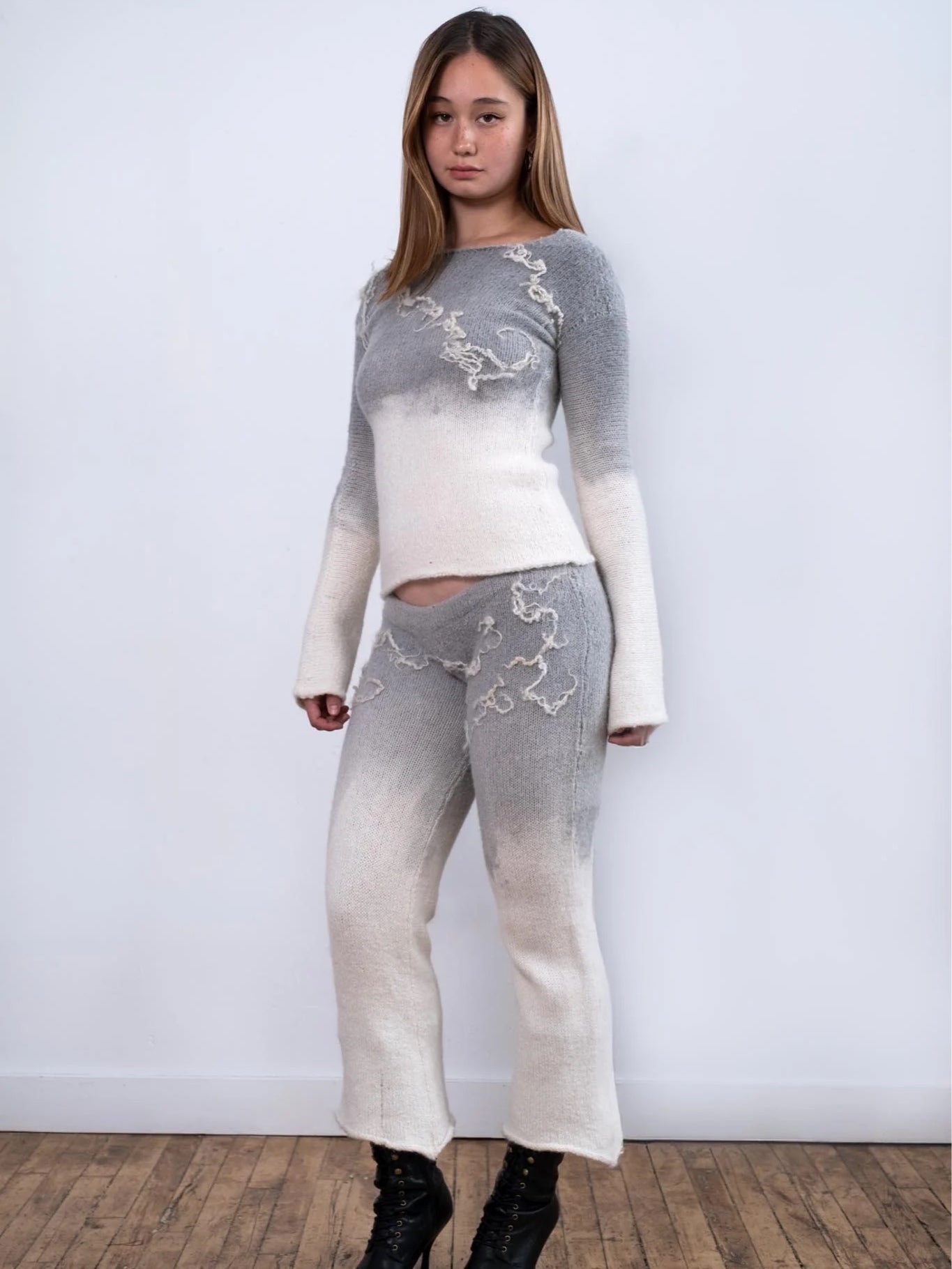 Gradient Dyed Wensledale Ink Painting Long Sleeve-GRACE GUI-APOC STORE