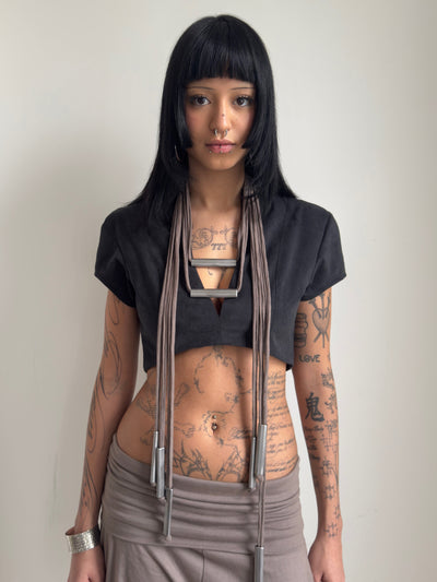 Black Faux Suede Top-Jaoka Jaokha-APOC STORE