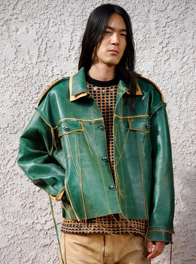 Green/Tan Leather Jacket: