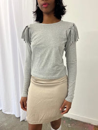 Grey Melange Fringe Long Sleeve-Melissa Tida-APOC STORE