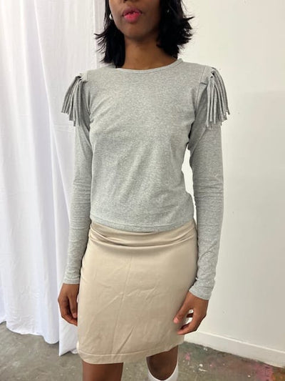 Grey Melange Fringe Long Sleeve-Melissa Tida-APOC STORE
