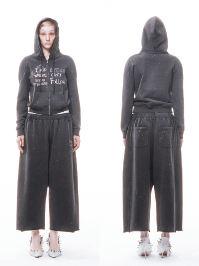 Dark Grey Metal Rivet&Printing Decorative Loose Nine-point Sport Pants-TRINITE Studio-APOC STORE