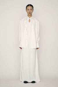 White Satin Mandarin Collar Bias-Cut Dress-arc us arkus-APOC STORE