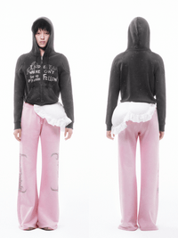 Dark Grey Metal Rivet&Printing Decorative Zip Hoodie-TRINITE Studio-APOC STORE