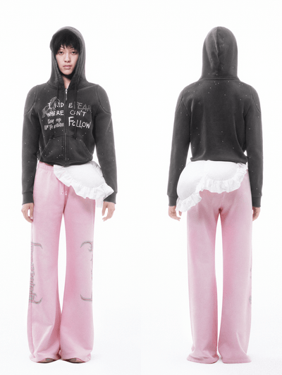 Dark Grey Metal Rivet&Printing Decorative Zip Hoodie-TRINITE Studio-APOC STORE