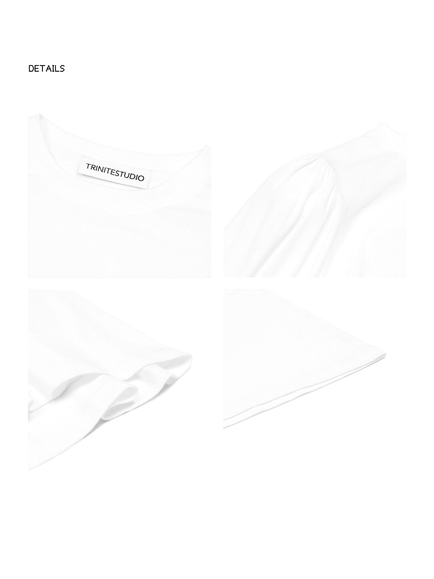 White Victorian Ruched Tee with Detachable Shoulder Pads-TRINITE Studio-APOC STORE