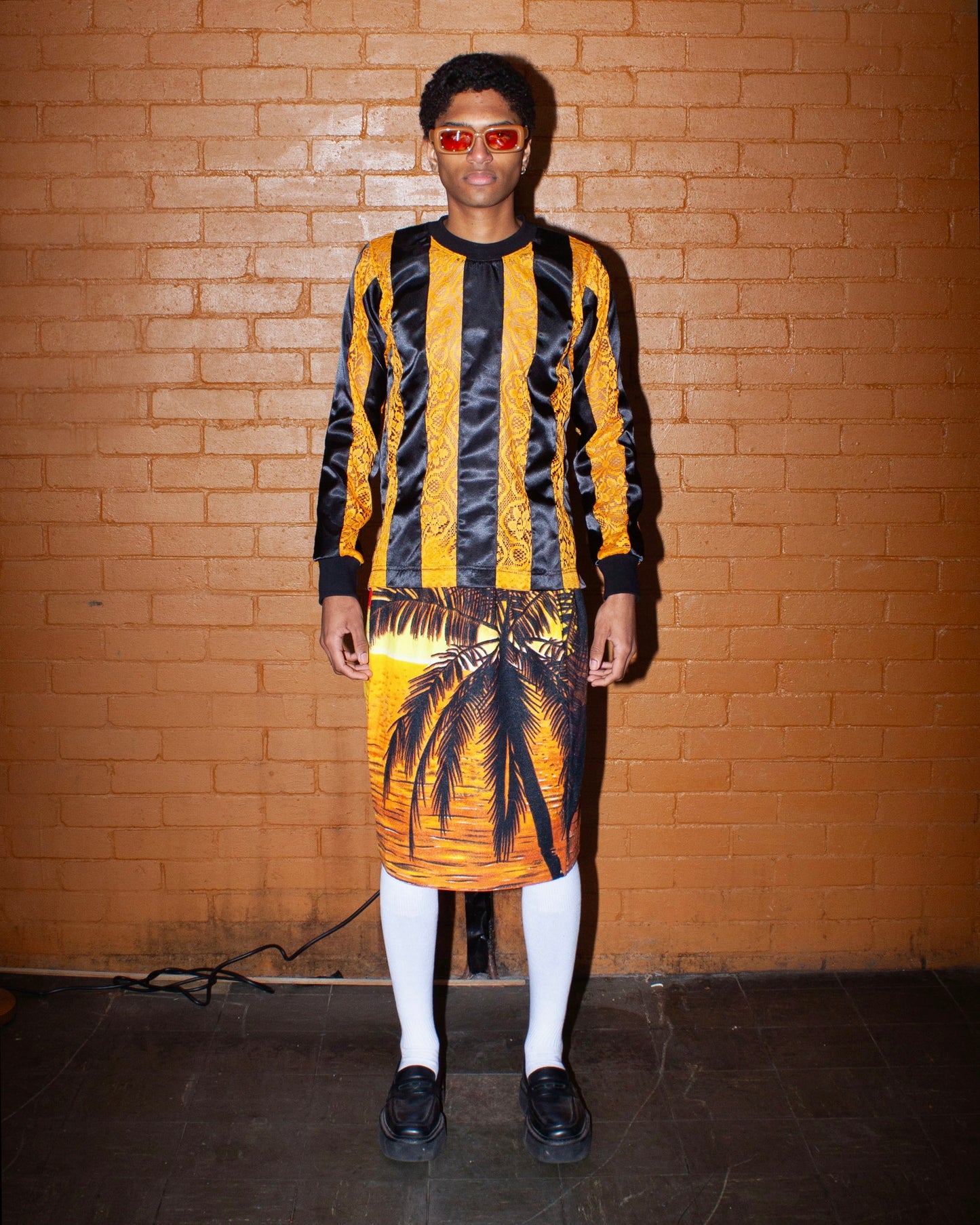 RIBBON STRIPE LACE FOOTY TOP BLACK/ORANGE-Adam Jones-APOC STORE