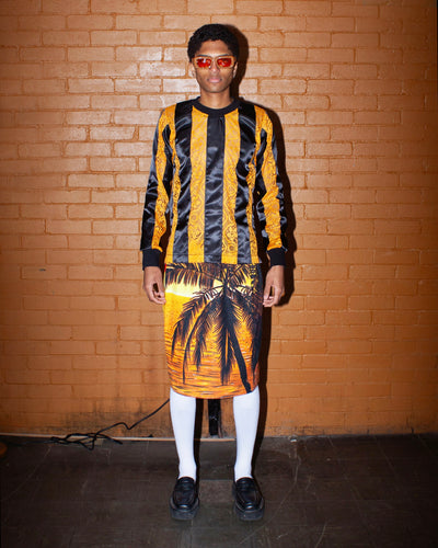 RIBBON STRIPE LACE FOOTY TOP BLACK/ORANGE-Adam Jones-APOC STORE