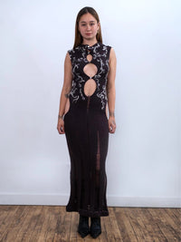 Black Lighting Cut-Out Felted Maxi Dress-GRACE GUI-APOC STORE