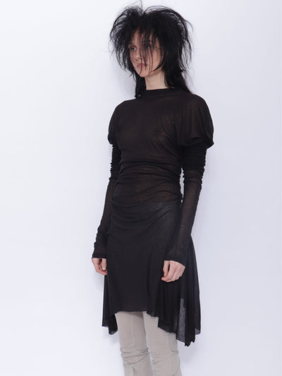 Dora Draped Long Sleeve Dress: Black