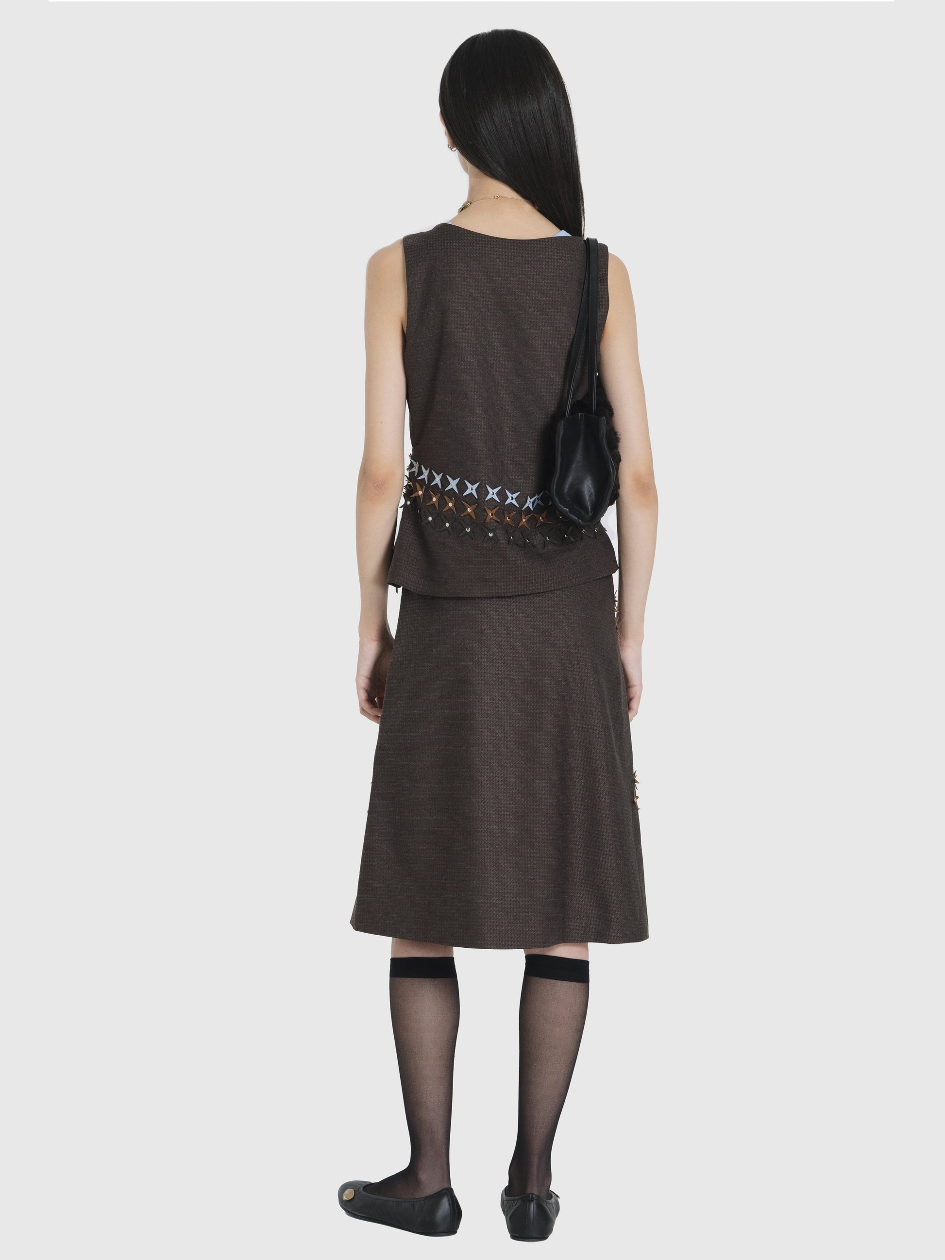 Skirt Midi with Stars Brown-Nensi Avetisian-APOC STORE