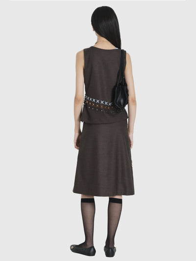 Skirt Midi with Stars Brown-Nensi Avetisian-APOC STORE