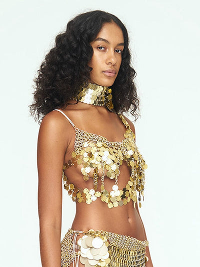 Aluminum Disc Fringe Top - GOLD-JALACONDA-APOC STORE