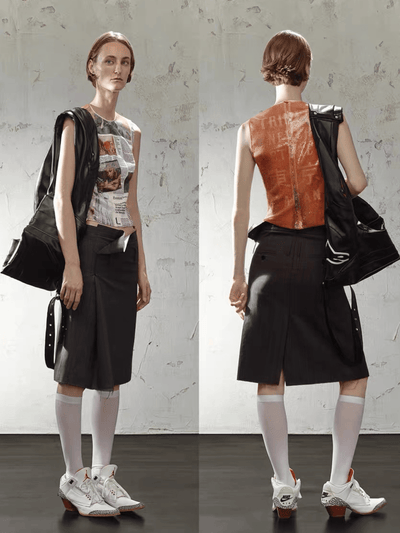 Black Stripe Asymmetric Skirt-TRINITE Studio-APOC STORE