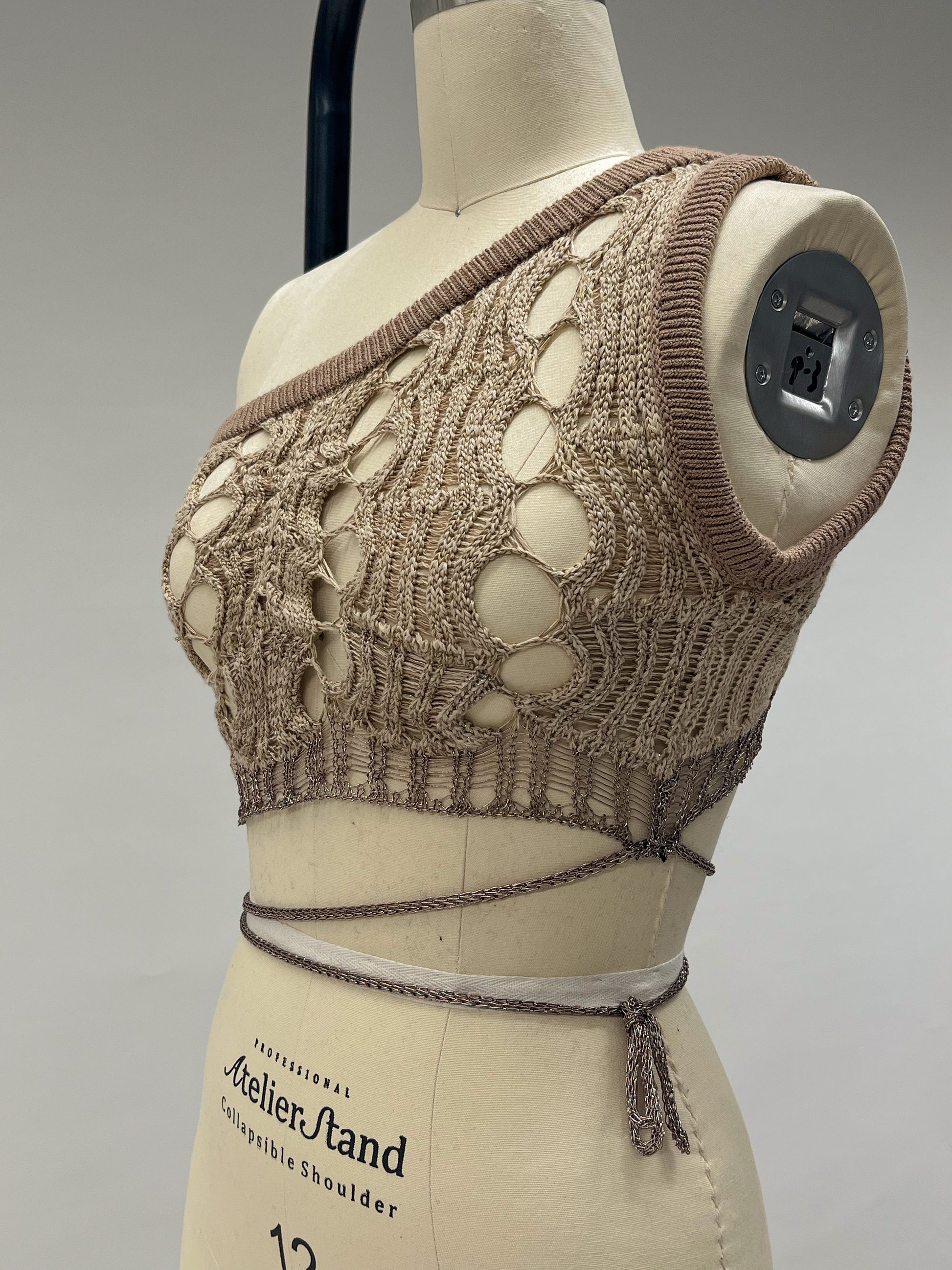 ASYMMETRIC MESH KNIT GOLD CROP TOP-Sania Parvez-APOC STORE