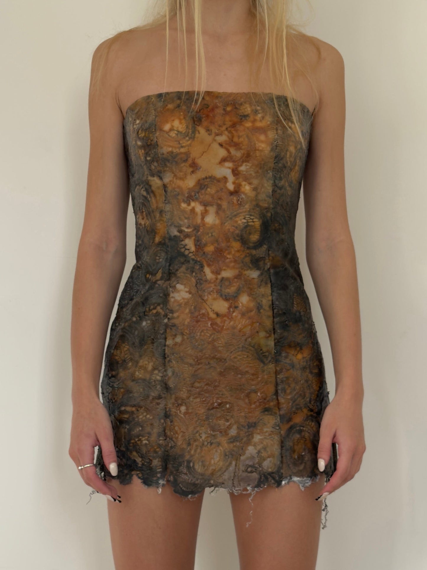 Hand-dyed Distressed Lace Latex Dress APOC STORE Hand-dyed Distressed Lace Latex Dress APOC STORE