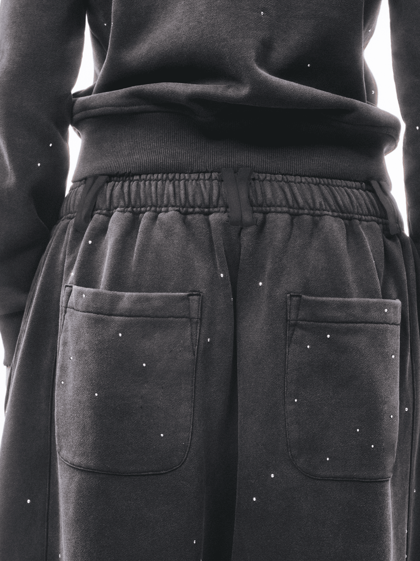 Dark Grey Metal Rivet&Printing Decorative Loose Nine-point Sport Pants-TRINITE Studio-APOC STORE